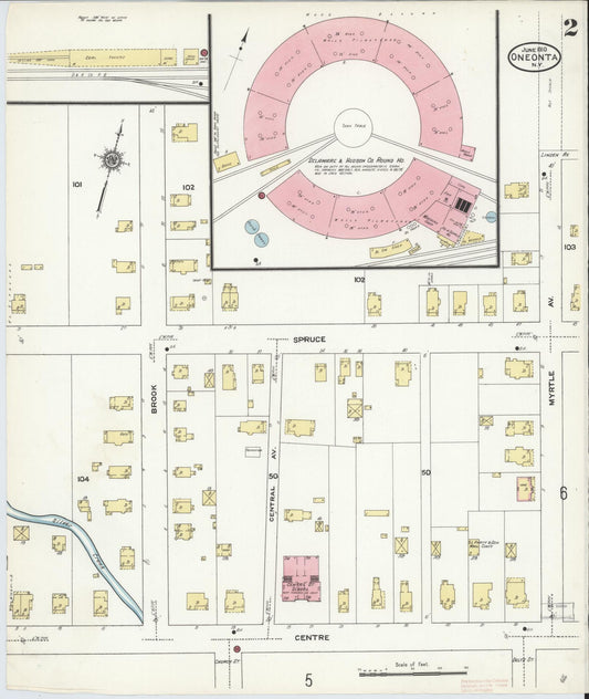 Sanborn Fire Insurance Map from Oneonta, Otsego County, New York (1910), Sheet #0002 - Historic Sanborn Fire Insurance Map Print, vintage old map wall art, antique decor, genealogy gift, New York New York map