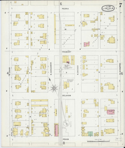Sanborn Fire Insurance Map from Lincoln, Logan County, Illinois (1896), Sheet #0007 - Historic Sanborn Fire Insurance Map Print, vintage old map wall art, antique decor, genealogy gift, Illinois Illinois map