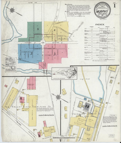Sanborn Fire Insurance Map from Murphy, Cherokee County, North Carolina (1921), Sheet #0001 - Historic Sanborn Fire Insurance Map Print, vintage old map wall art, antique decor, genealogy gift, North Carolina North Carolina map