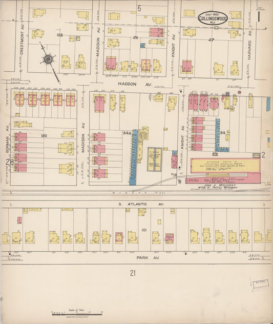 Sanborn Fire Insurance Map from Collingswood, Camden County, New Jersey (1922), Sheet #0001 - Complete Map Set gallery image, historic Sanborn map, vintage wall art, New Jersey New Jersey