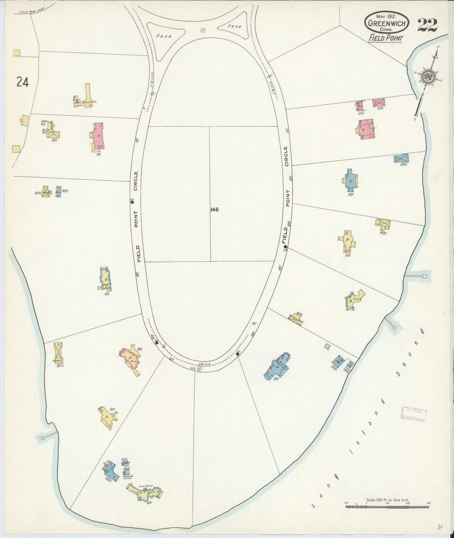 Sanborn Fire Insurance Map from Greenwich, Fairfield County, Connecticut (1912), Sheet #0022 - Complete Map Set gallery image, historic Sanborn map, vintage wall art, Connecticut Connecticut