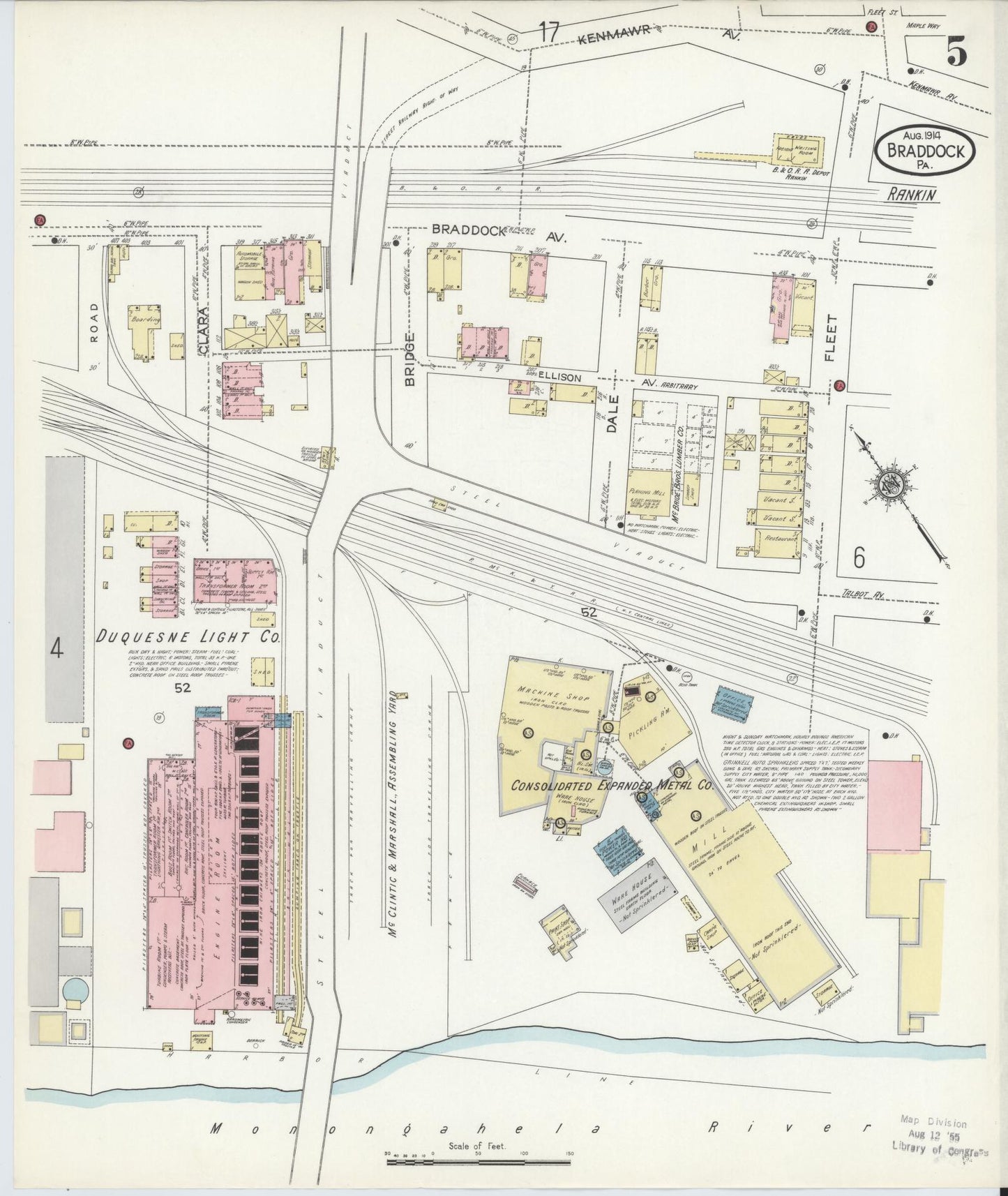 Sanborn Fire Insurance Map from Braddock, Allegheny County, Pennsylvania (1914), Sheet #0005 - Historic Sanborn Fire Insurance Map Print, vintage old map wall art, antique decor, genealogy gift, Pennsylvania Pennsylvania map