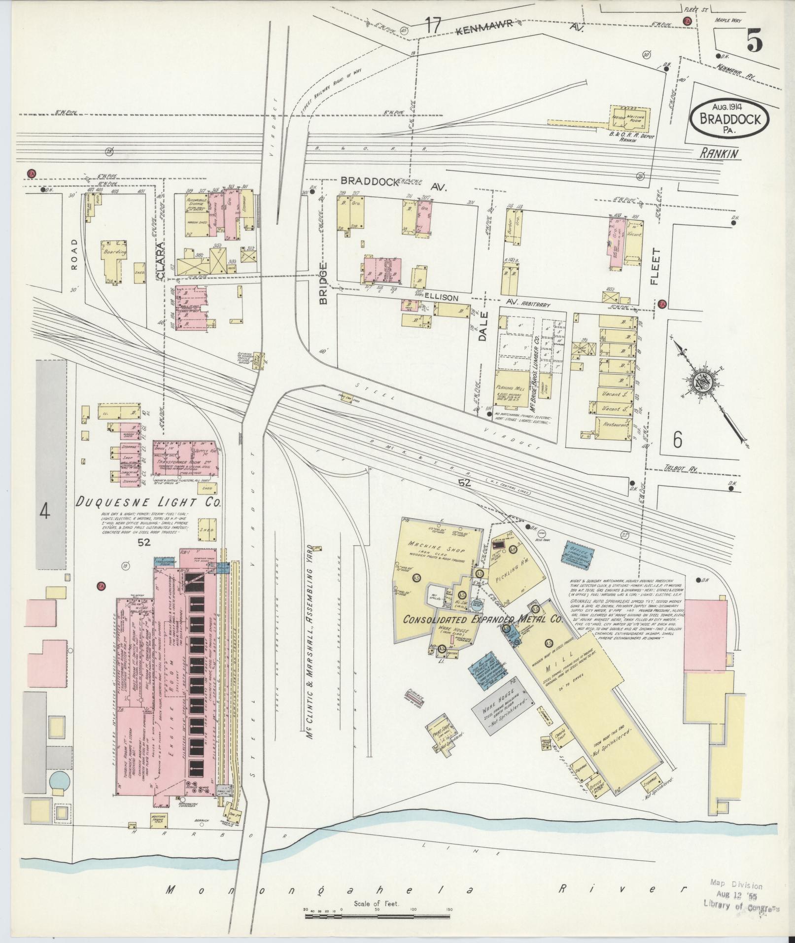 Sanborn Fire Insurance Map from Braddock, Allegheny County, Pennsylvania (1914), Sheet #0005 - Historic Sanborn Fire Insurance Map Print, vintage old map wall art, antique decor, genealogy gift, Pennsylvania Pennsylvania map