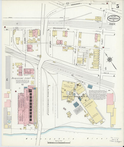 Sanborn Fire Insurance Map from Braddock, Allegheny County, Pennsylvania (1914), Sheet #0005 - Historic Sanborn Fire Insurance Map Print, vintage old map wall art, antique decor, genealogy gift, Pennsylvania Pennsylvania map