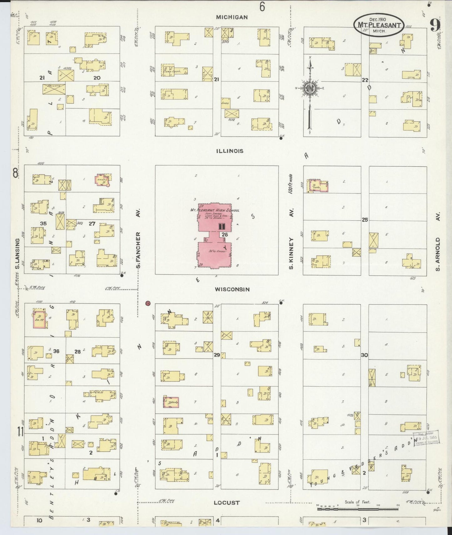 Sanborn Fire Insurance Map from Mount Pleasant, Isabella County, Michigan (1910), Sheet #0009 - Complete Map Set gallery image, historic Sanborn map, vintage wall art, Michigan Michigan