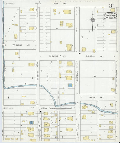 Sanborn Fire Insurance Map from Shawnee, Pottawatomie County, Oklahoma (1919), Sheet #0003 - Complete Map Set gallery image, historic Sanborn map, vintage wall art, Oklahoma Oklahoma