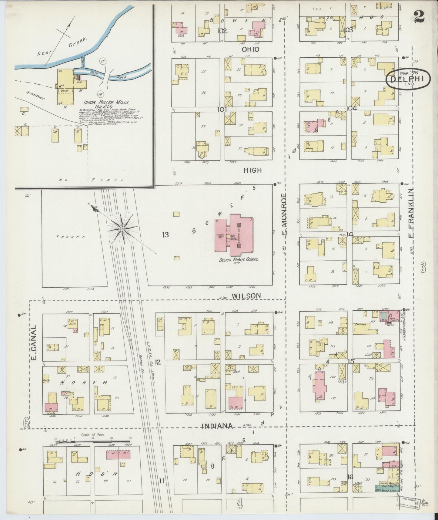 Sanborn Fire Insurance Map from Delphi, Carroll County, Indiana (1893), Sheet #0002 - Complete Map Set gallery image, historic Sanborn map, vintage wall art, Indiana Indiana