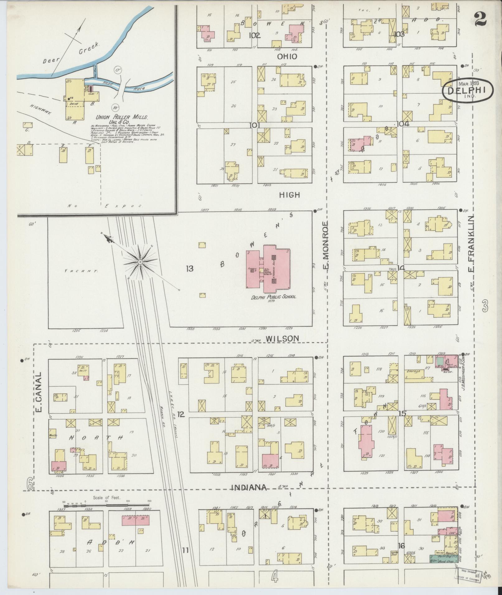 Sanborn Fire Insurance Map from Delphi, Carroll County, Indiana (1893), Sheet #0002 - Complete Map Set gallery image, historic Sanborn map, vintage wall art, Indiana Indiana