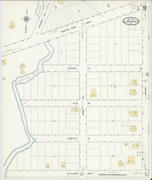 Sanborn Fire Insurance Map from Larchmont, Westchester County, New York (1911), Sheet #0009 - Historic Sanborn Fire Insurance Map Print, vintage old map wall art, antique decor, genealogy gift, New York New York map