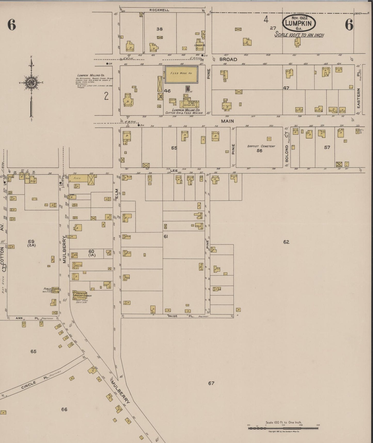 Sanborn Fire Insurance Map from Lumpkin, Stewart County, Georgia (1922), Sheet #0006 - Complete Map Set gallery image, historic Sanborn map, vintage wall art, Georgia Georgia