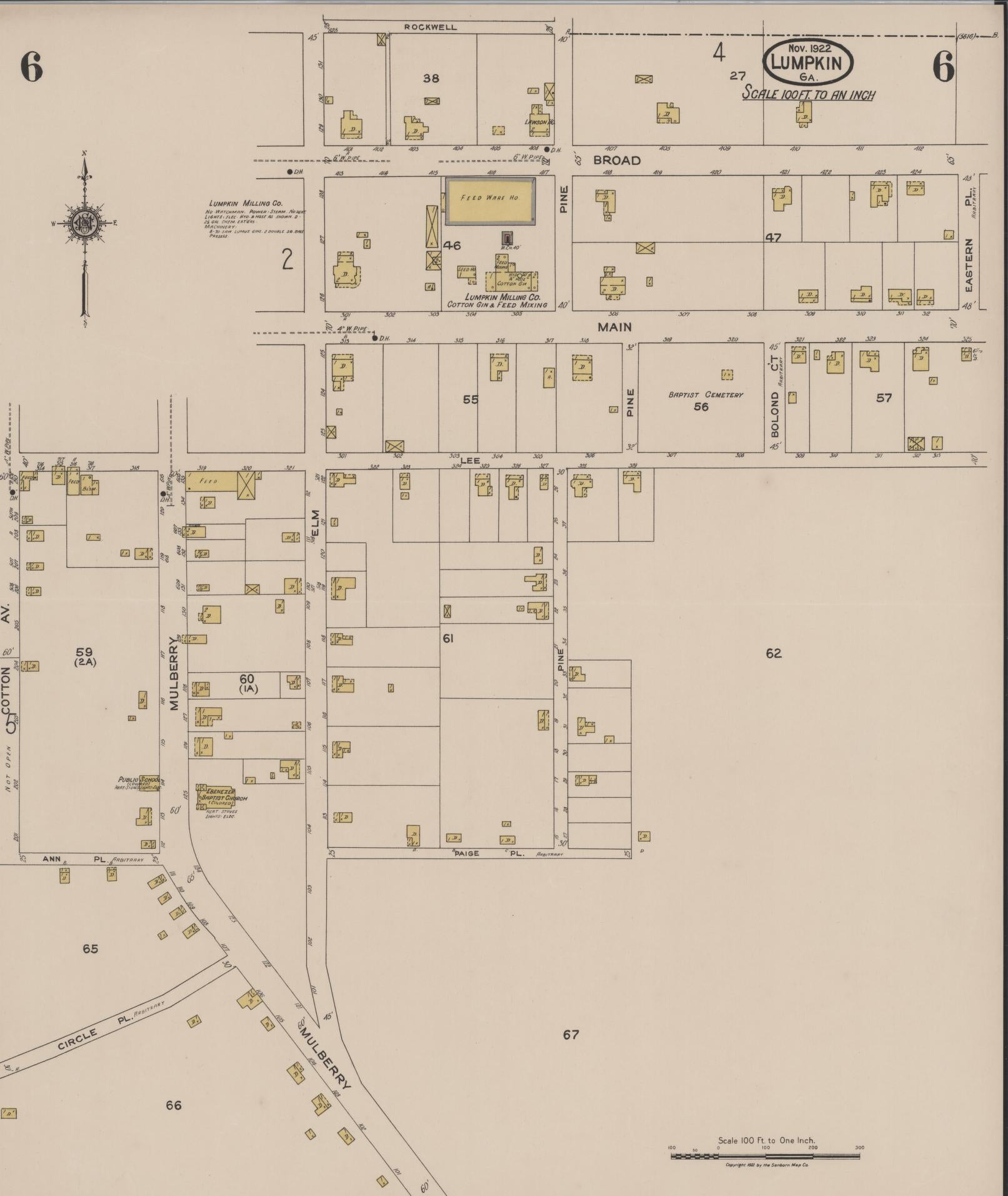 Sanborn Fire Insurance Map from Lumpkin, Stewart County, Georgia (1922), Sheet #0006 - Complete Map Set gallery image, historic Sanborn map, vintage wall art, Georgia Georgia