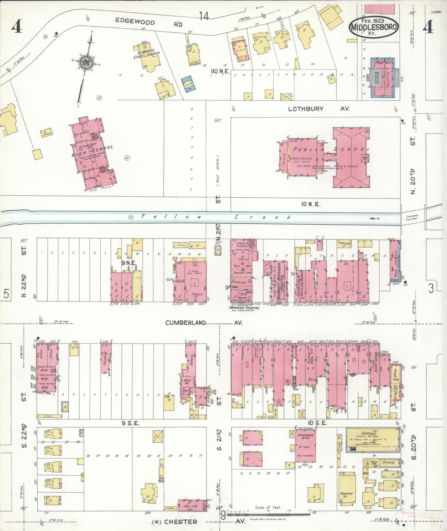 Sanborn Fire Insurance Map from Middlesboro, Bell County, Kentucky (1923), Sheet #0004 - Historic Sanborn Fire Insurance Map Print, vintage old map wall art, antique decor, genealogy gift, Kentucky Kentucky map