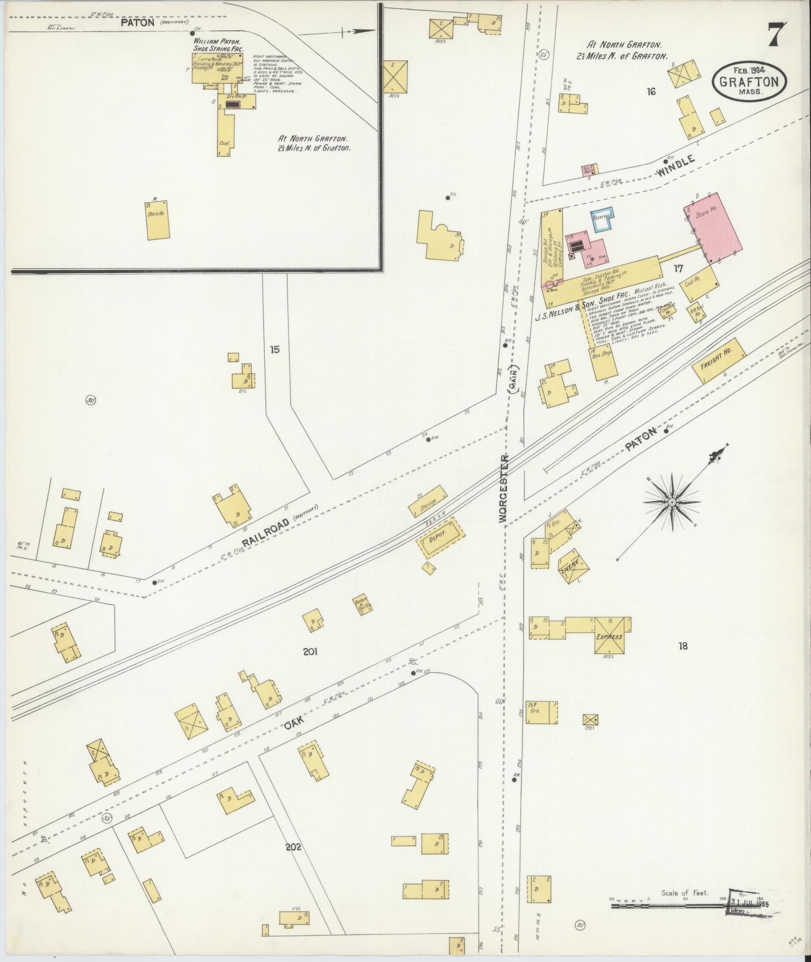 Sanborn Fire Insurance Map from Grafton, Worcester County, Massachusetts (1904), Sheet #0007 - Historic Sanborn Fire Insurance Map Print, vintage old map wall art, antique decor, genealogy gift, Massachusetts Massachusetts map