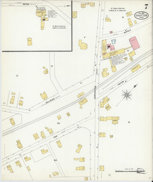 Sanborn Fire Insurance Map from Grafton, Worcester County, Massachusetts (1904), Sheet #0007 - Historic Sanborn Fire Insurance Map Print, vintage old map wall art, antique decor, genealogy gift, Massachusetts Massachusetts map