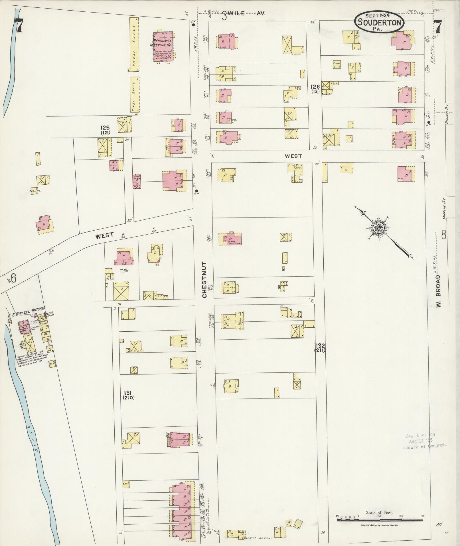 Sanborn Fire Insurance Map from Souderton, Montgomery County, Pennsylvania (1924), Sheet #0007 - Complete Map Set gallery image, historic Sanborn map, vintage wall art, Pennsylvania Pennsylvania