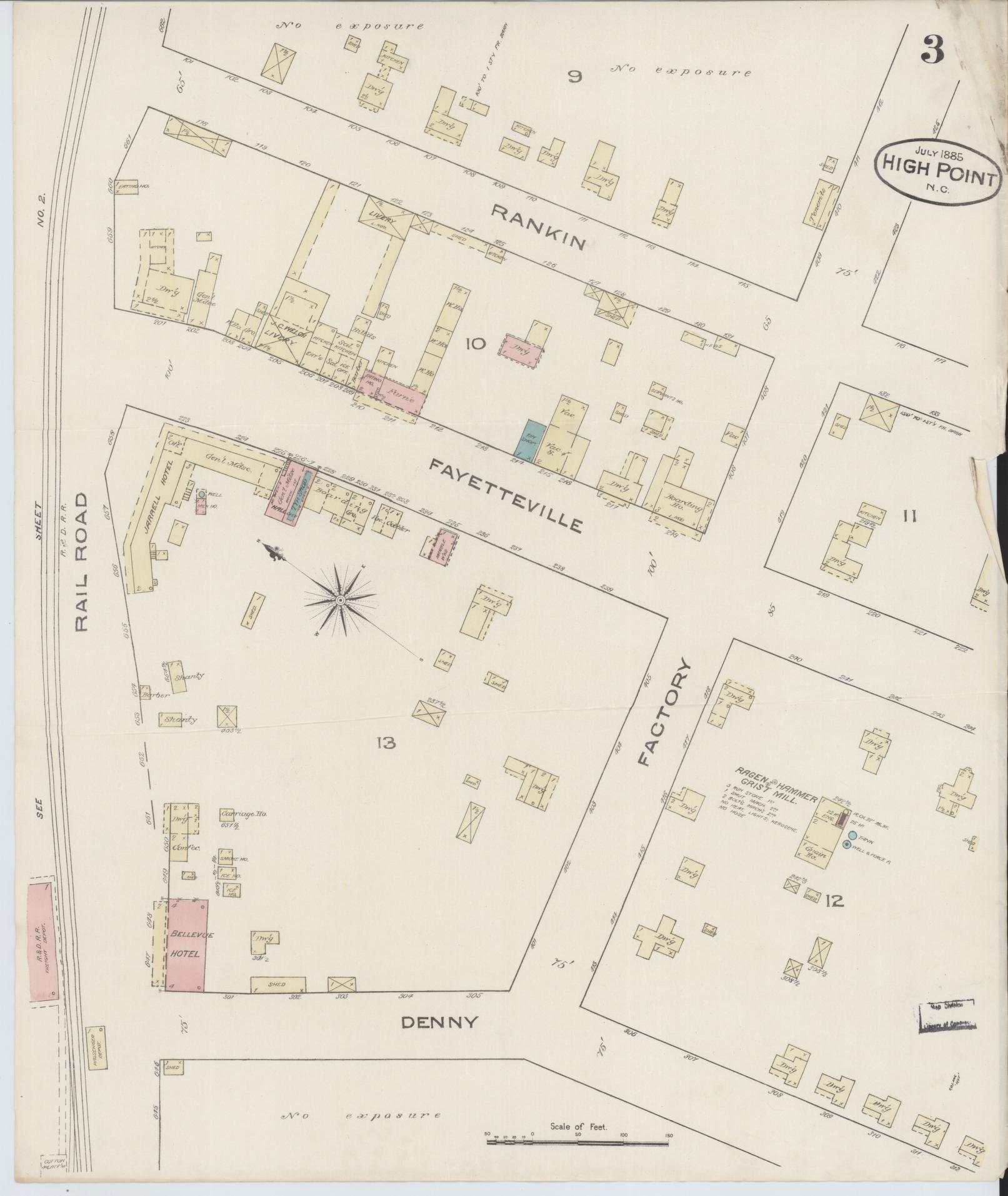 Sanborn Fire Insurance Map from High Point, Guilford County, North Carolina (1885), Sheet #0003 - Complete Map Set gallery image, historic Sanborn map, vintage wall art, North Carolina North Carolina