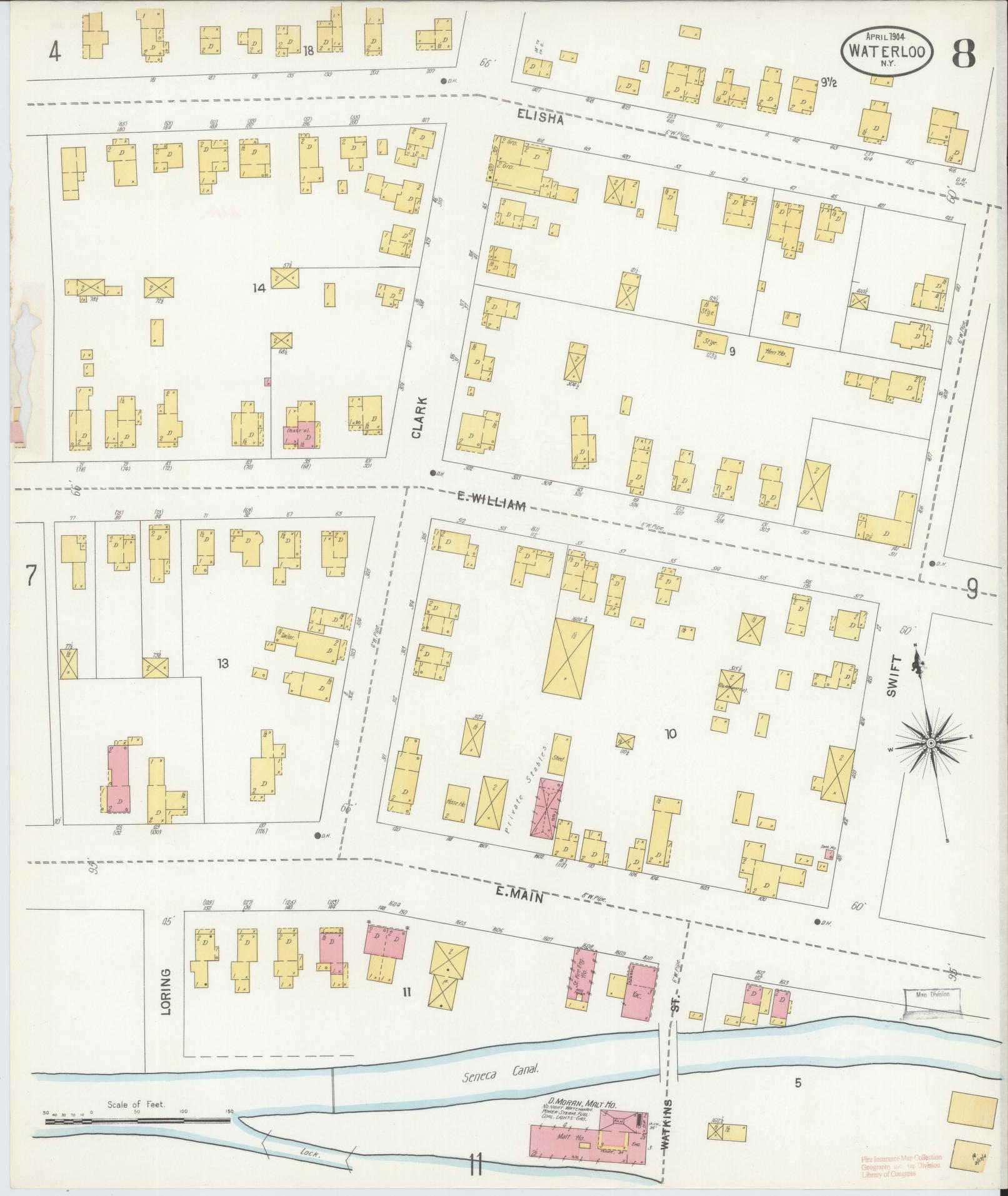 Sanborn Fire Insurance Map from Waterloo, Seneca County, New York (1904), Sheet #0008 - Complete Map Set gallery image, historic Sanborn map, vintage wall art, New York New York
