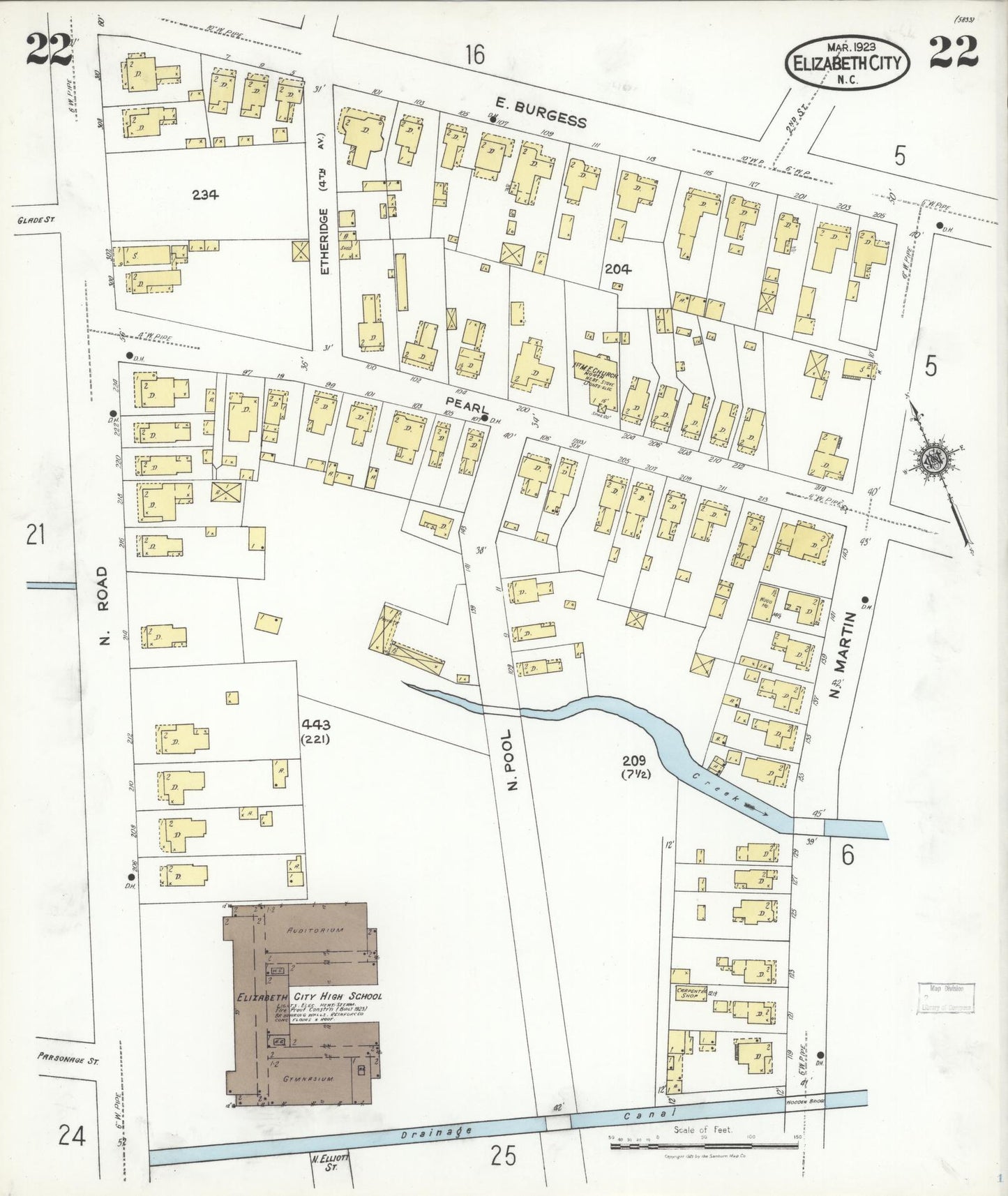Sanborn Fire Insurance Map from Elizabeth City, Pasquotank County, North Carolina (1923), Sheet #0022 - Complete Map Set gallery image, historic Sanborn map, vintage wall art, North Carolina North Carolina