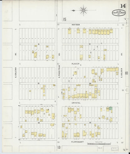 Sanborn Fire Insurance Map from Cripple Creek, Teller County, Colorado (1896), Sheet #0014 - Complete Map Set gallery image, historic Sanborn map, vintage wall art, Colorado Colorado