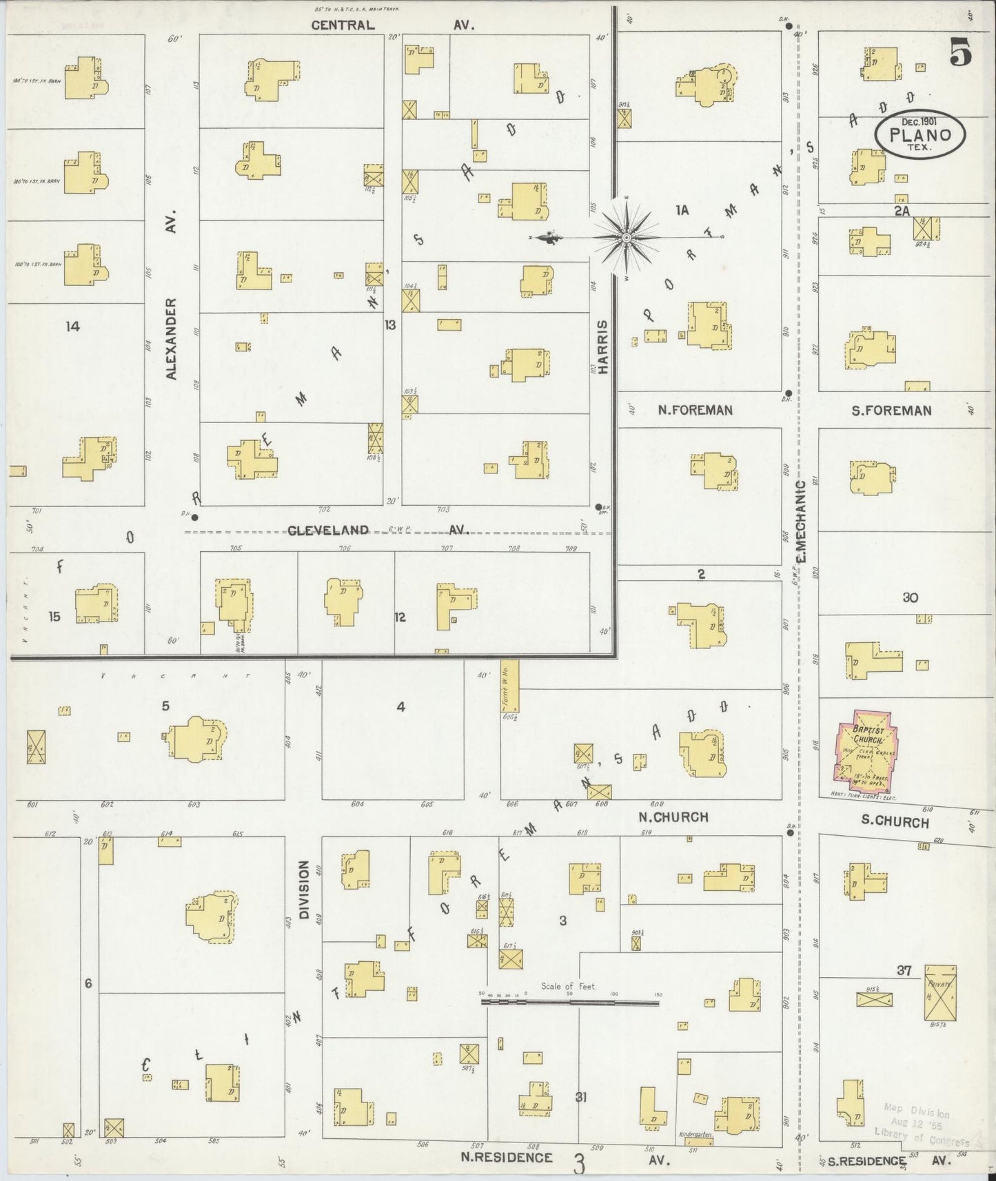 Sanborn Fire Insurance Map from Plano, Collin County, Texas (1901), Sheet #0005 - Historic Sanborn Fire Insurance Map Print, vintage old map wall art, antique decor, genealogy gift, Texas Texas map