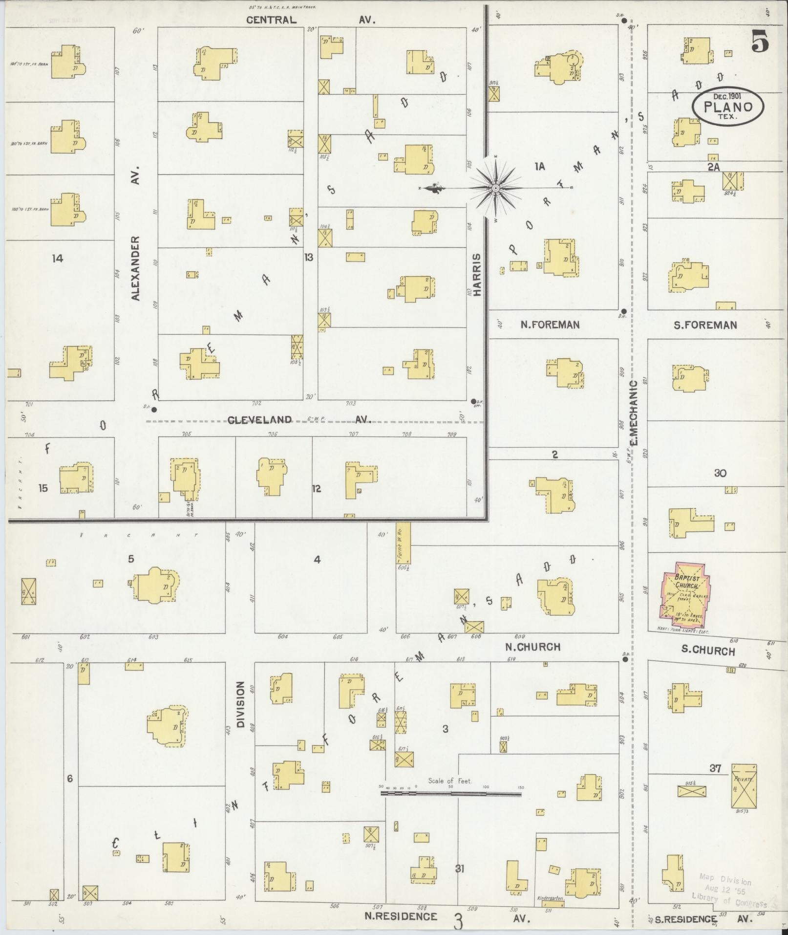 Sanborn Fire Insurance Map from Plano, Collin County, Texas (1901), Sheet #0005 - Historic Sanborn Fire Insurance Map Print, vintage old map wall art, antique decor, genealogy gift, Texas Texas map