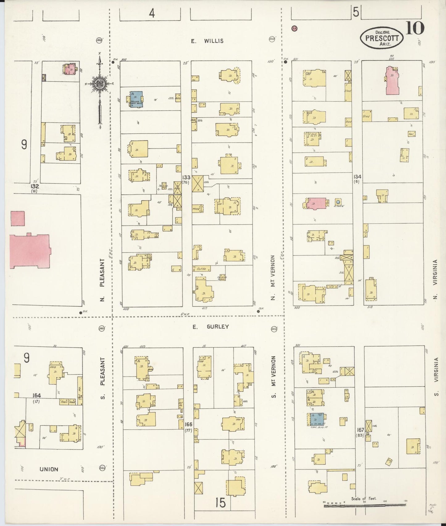Sanborn Fire Insurance Map from Prescott, Yavapai County, Arizona (1910), Sheet #0010 - Complete Map Set gallery image, historic Sanborn map, vintage wall art, Arizona Arizona