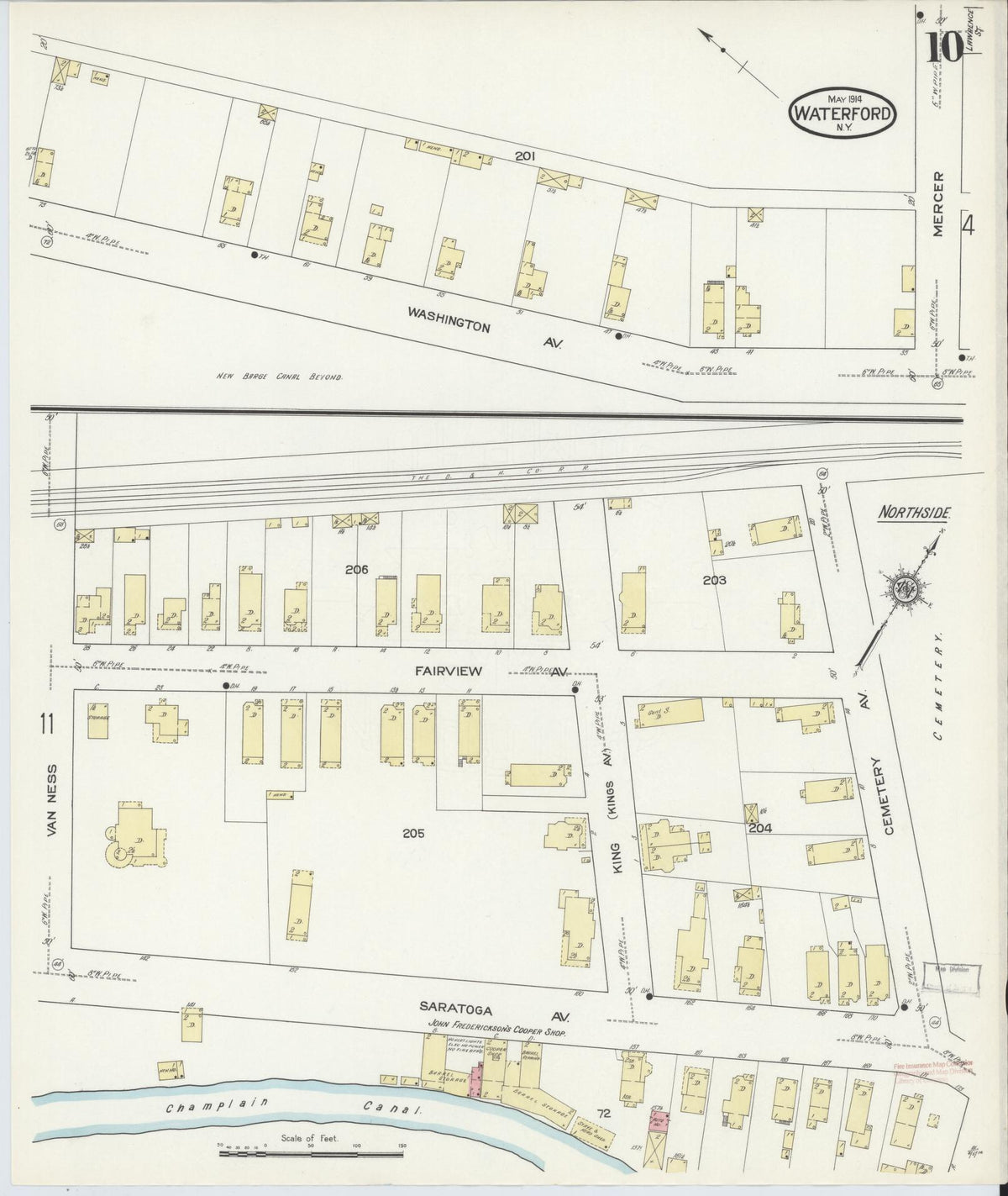 Sanborn Fire Insurance Map from Waterford, Saratoga County, New York (1914), Sheet #0010 - Complete Map Set gallery image, historic Sanborn map, vintage wall art, New York New York