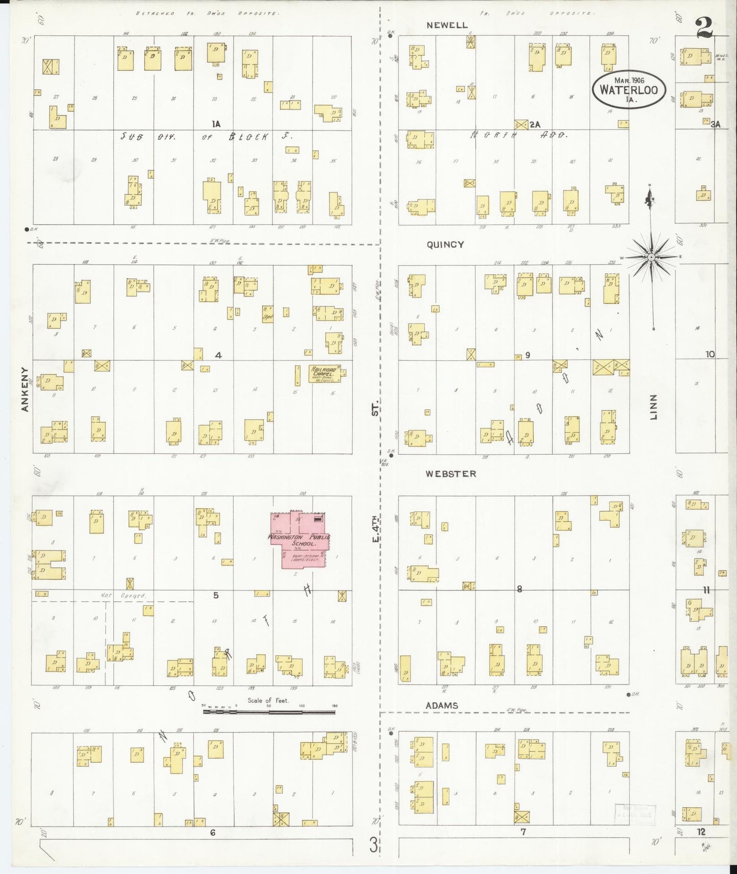 Sanborn Fire Insurance Map from Waterloo, Black Hawk County, Iowa (1906), Sheet #0002 - Historic Sanborn Fire Insurance Map Print