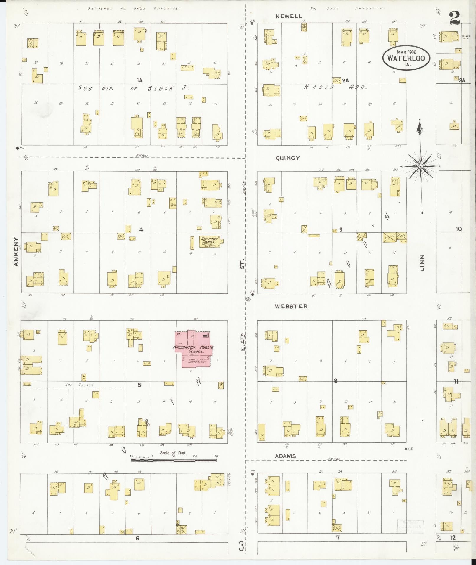 Sanborn Fire Insurance Map from Waterloo, Black Hawk County, Iowa (1906), Sheet #0002 - Historic Sanborn Fire Insurance Map Print