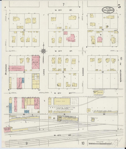 Sanborn Fire Insurance Map from Columbus, Platte County, Nebraska (1914), Sheet #0005 - Complete Map Set gallery image, historic Sanborn map, vintage wall art, Nebraska Nebraska