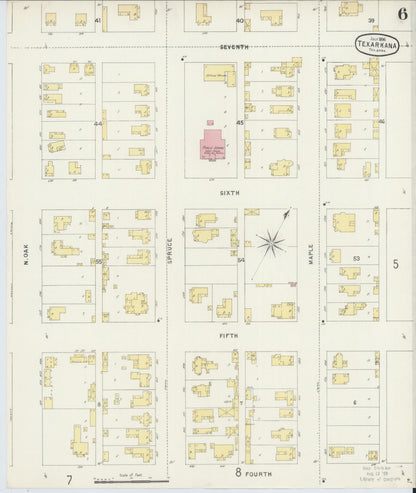 Sanborn Fire Insurance Map from Texarkana, Bowie County, Texas (1896), Sheet #0006 - Complete Map Set gallery image, historic Sanborn map, vintage wall art, Texas Texas