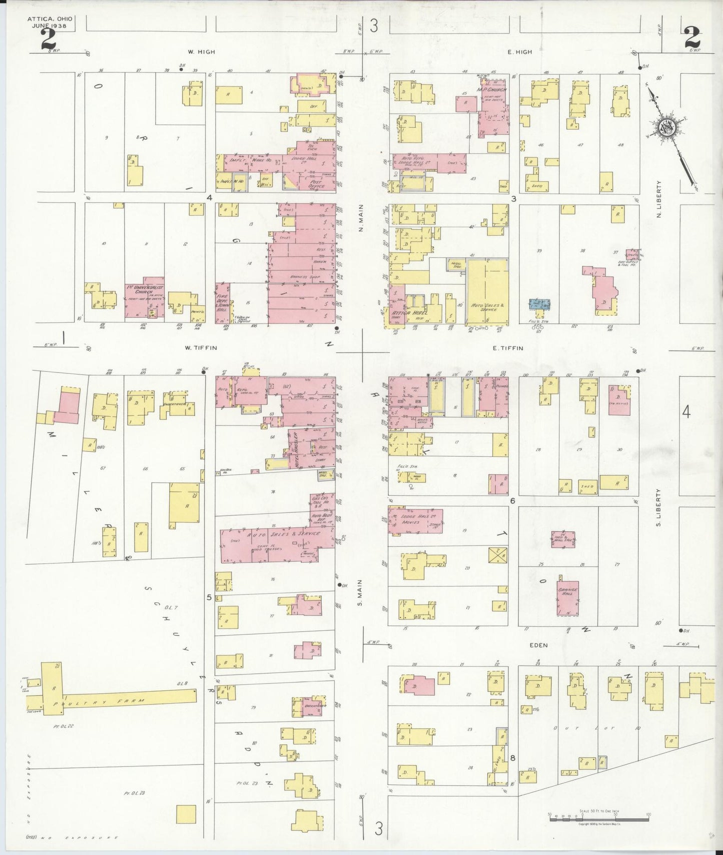 Sanborn Fire Insurance Map from Attica, Seneca County, Ohio (1938), Sheet #0002 - Historic Sanborn Fire Insurance Map Print, vintage old map wall art, antique decor, genealogy gift, Ohio Ohio map