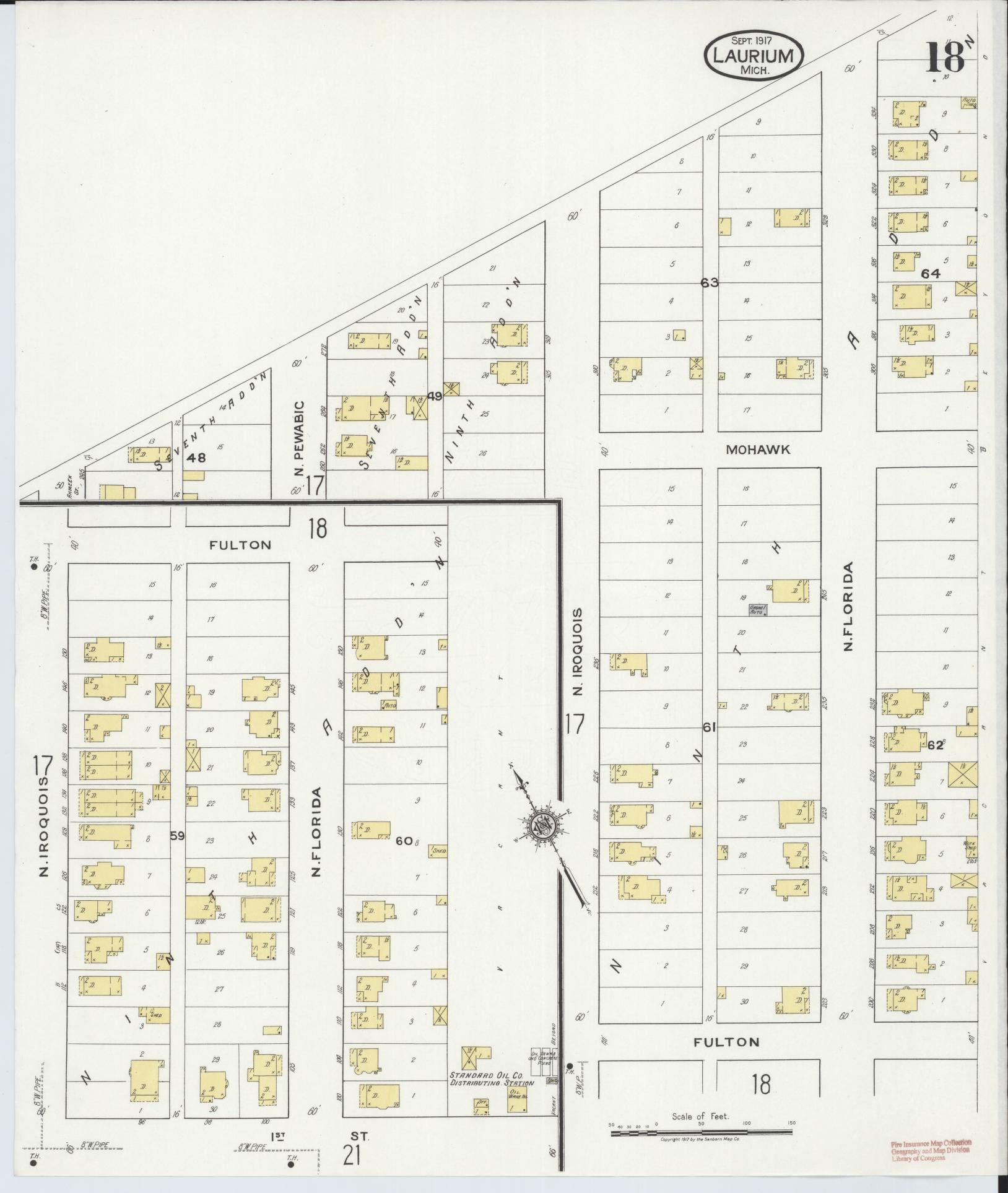 Sanborn Fire Insurance Map from Laurium, Houghton County, Michigan (1917), Sheet #0018 - Complete Map Set gallery image, historic Sanborn map, vintage wall art, Michigan Michigan
