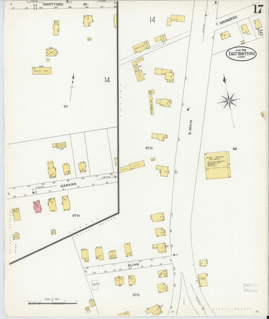 Sanborn Fire Insurance Map from East Hartford, Hartford County, Connecticut (1908), Sheet #0017 - Historic Sanborn Fire Insurance Map Print, vintage old map wall art, antique decor, genealogy gift, Connecticut Connecticut map