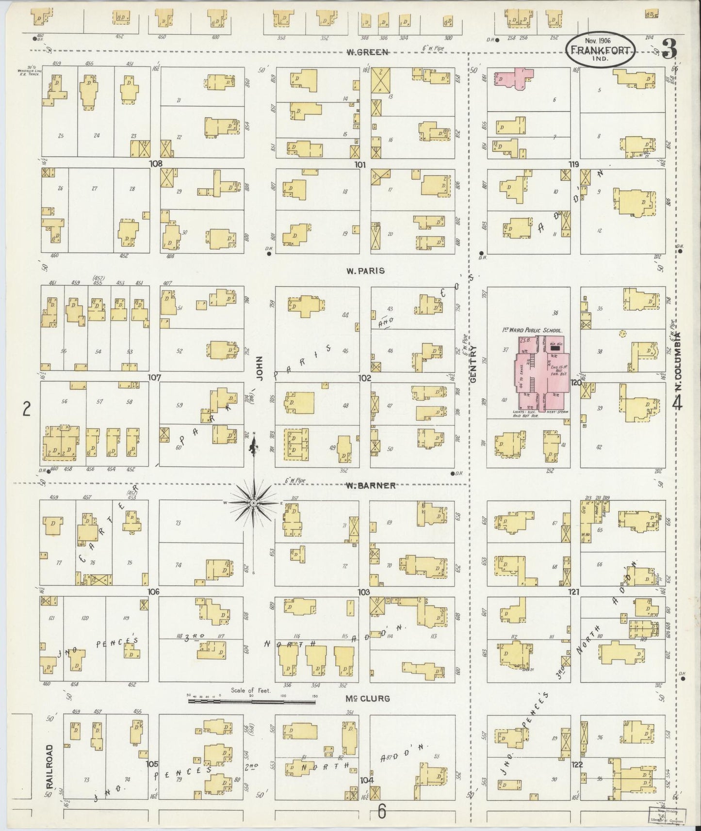 Sanborn Fire Insurance Map from Frankfort, Clinton County, Indiana (1906), Sheet #0003 - Complete Map Set gallery image, historic Sanborn map, vintage wall art, Indiana Indiana