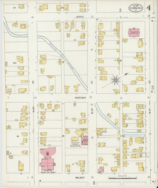 Sanborn Fire Insurance Map from Corning, Steuben County, New York (1898), Sheet #0004 - Historic Sanborn Fire Insurance Map Print, vintage old map wall art, antique decor, genealogy gift, New York New York map