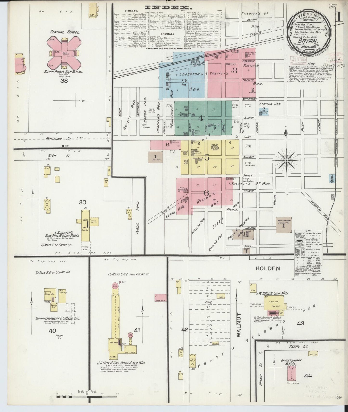 Sanborn Fire Insurance Map from Bryan, Williams County, Ohio (1893), Sheet #0001 - Historic Sanborn Fire Insurance Map Print, vintage old map wall art, antique decor, genealogy gift, Ohio Ohio map
