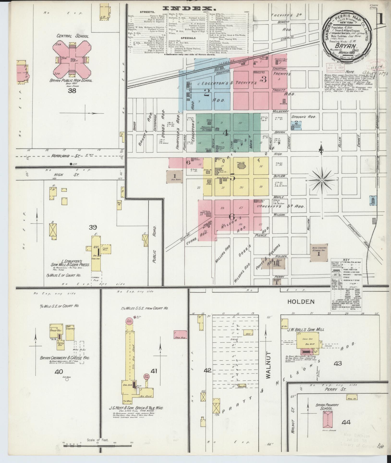 Sanborn Fire Insurance Map from Bryan, Williams County, Ohio (1893), Sheet #0001 - Historic Sanborn Fire Insurance Map Print, vintage old map wall art, antique decor, genealogy gift, Ohio Ohio map