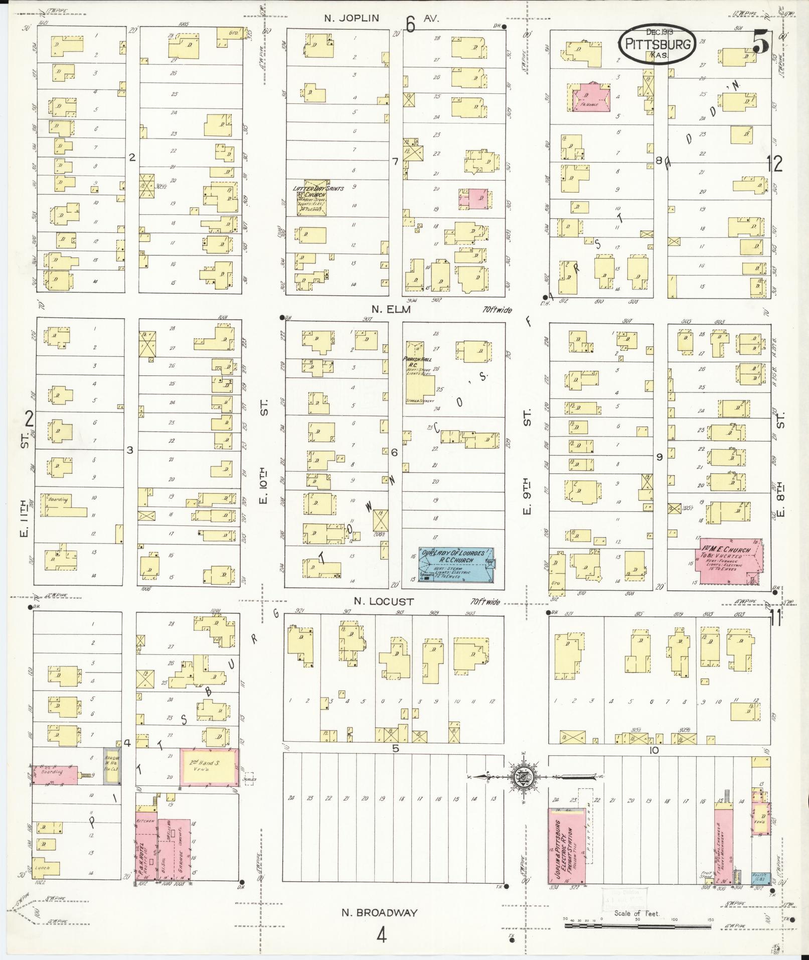 Sanborn Fire Insurance Map from Pittsburg, Crawford County, Kansas (1913), Sheet #0005 - Complete Map Set gallery image, historic Sanborn map, vintage wall art, Kansas Kansas