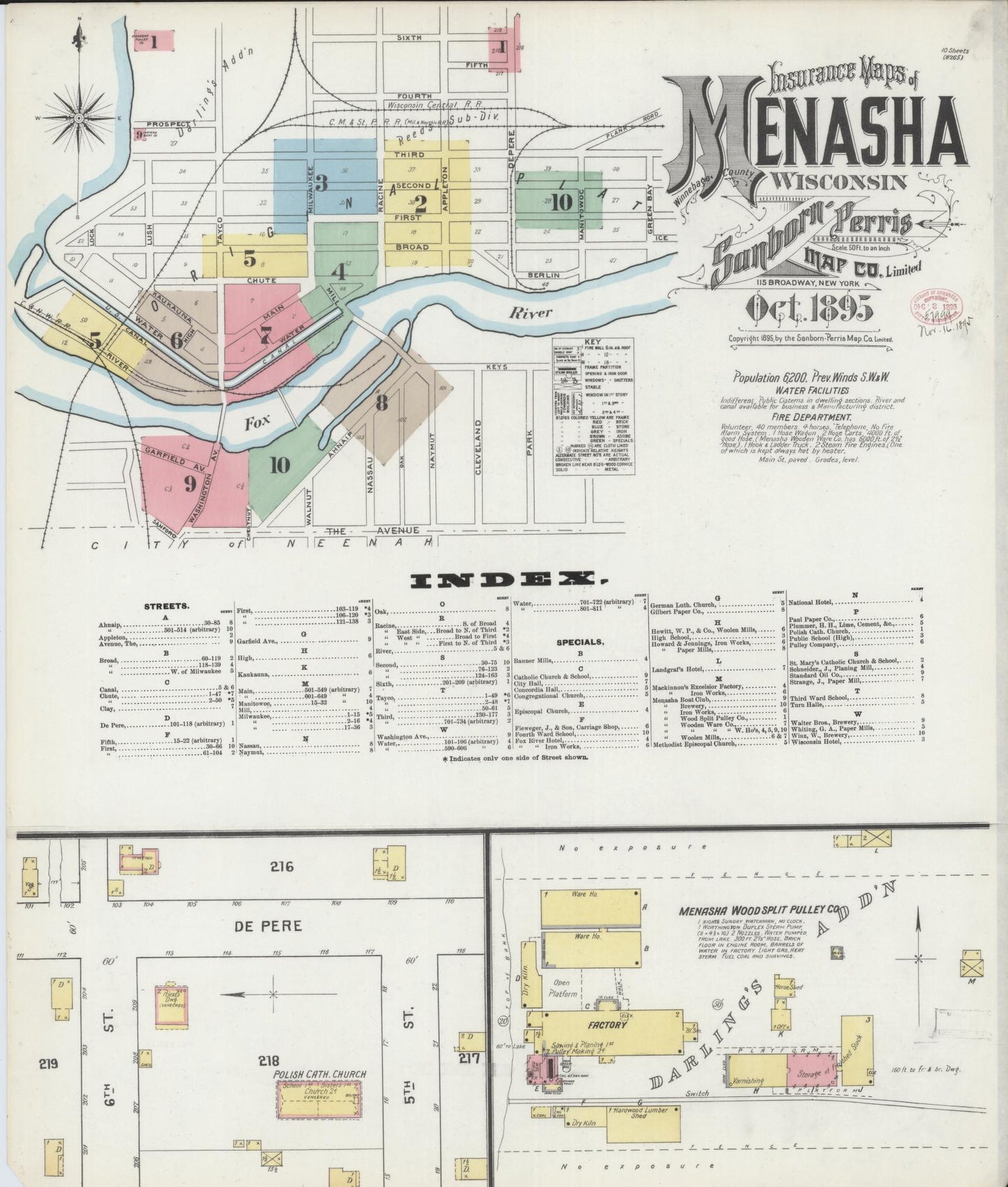 Sanborn Fire Insurance Map from Menasha, Winnebago County, Wisconsin (1895), Sheet #0001 - Complete Map Set gallery image, historic Sanborn map, vintage wall art, Wisconsin Wisconsin