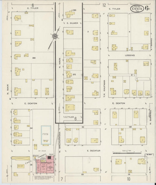 Sanborn Fire Insurance Map from Ennis, Ellis County, Texas (1915), Sheet #0006 - Historic Sanborn Fire Insurance Map Print, vintage old map wall art, antique decor, genealogy gift, Texas Texas map