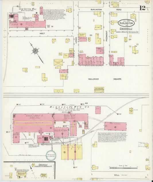 Sanborn Fire Insurance Map from Burlington, Alamance County, North Carolina (1913), Sheet #0012 - Historic Sanborn Fire Insurance Map Print, vintage old map wall art, antique decor, genealogy gift, North Carolina North Carolina map
