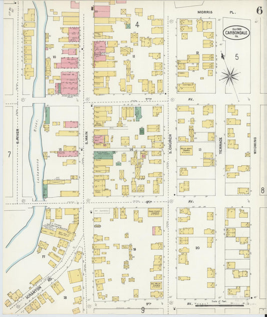 Sanborn Fire Insurance Map from Carbondale, Lackawanna County, Pennsylvania (1903), Sheet #0006 - Historic Sanborn Fire Insurance Map Print, vintage old map wall art, antique decor, genealogy gift, Pennsylvania Pennsylvania map
