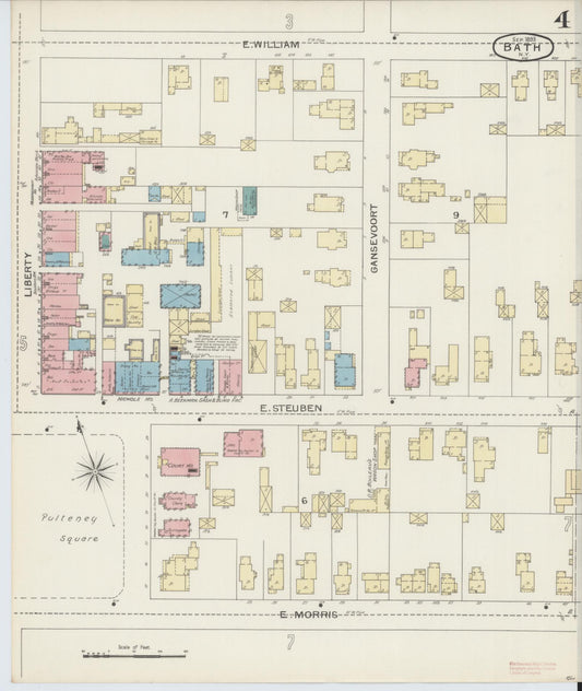 Sanborn Fire Insurance Map from Bath, Steuben County, New York (1893), Sheet #0004 - Historic Sanborn Fire Insurance Map Print, vintage old map wall art, antique decor, genealogy gift, New York New York map