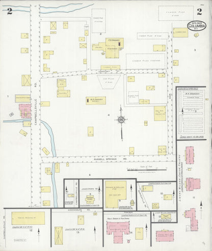 Sanborn Fire Insurance Map from Columbia, Adair County, Kentucky (1929), Sheet #0002 - Complete Map Set gallery image, historic Sanborn map, vintage wall art, Kentucky Kentucky