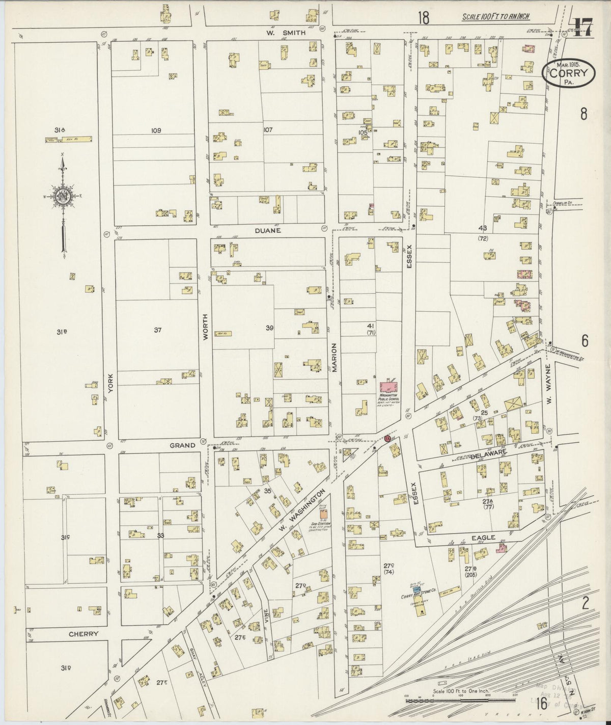 Sanborn Fire Insurance Map from Corry, Erie County, Pennsylvania (1915), Sheet #0017 - Complete Map Set gallery image, historic Sanborn map, vintage wall art, Pennsylvania Pennsylvania