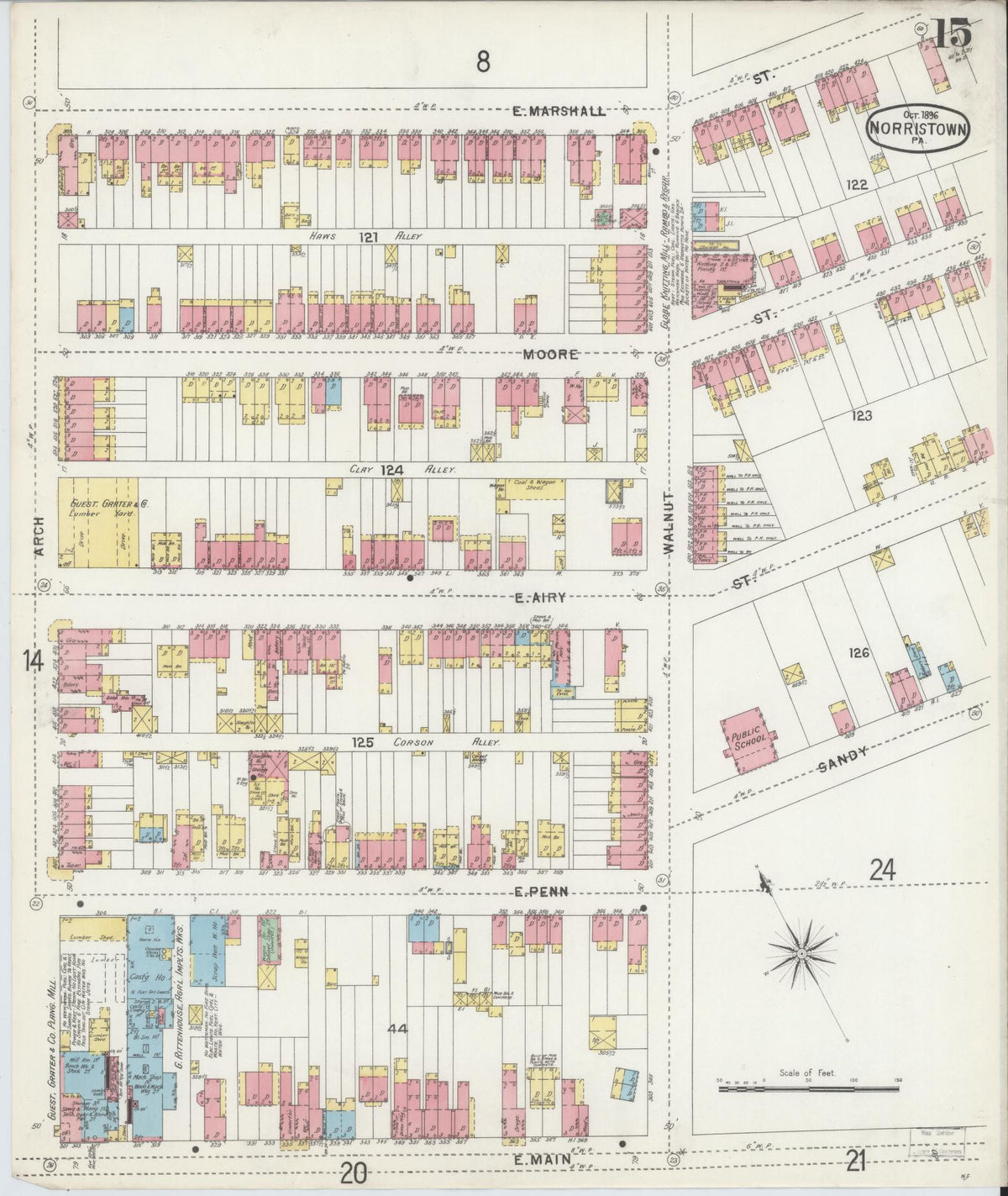 Sanborn Fire Insurance Map from Norristown, Montgomery County, Pennsylvania (1896), Sheet #0015 - Complete Map Set gallery image, historic Sanborn map, vintage wall art, Pennsylvania Pennsylvania