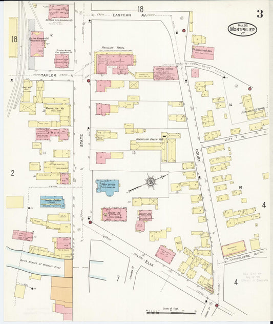 Sanborn Fire Insurance Map from Montpelier, Washington County, Vermont (1915), Sheet #0003 - Historic Sanborn Fire Insurance Map Print, vintage old map wall art, antique decor, genealogy gift, Vermont Vermont map