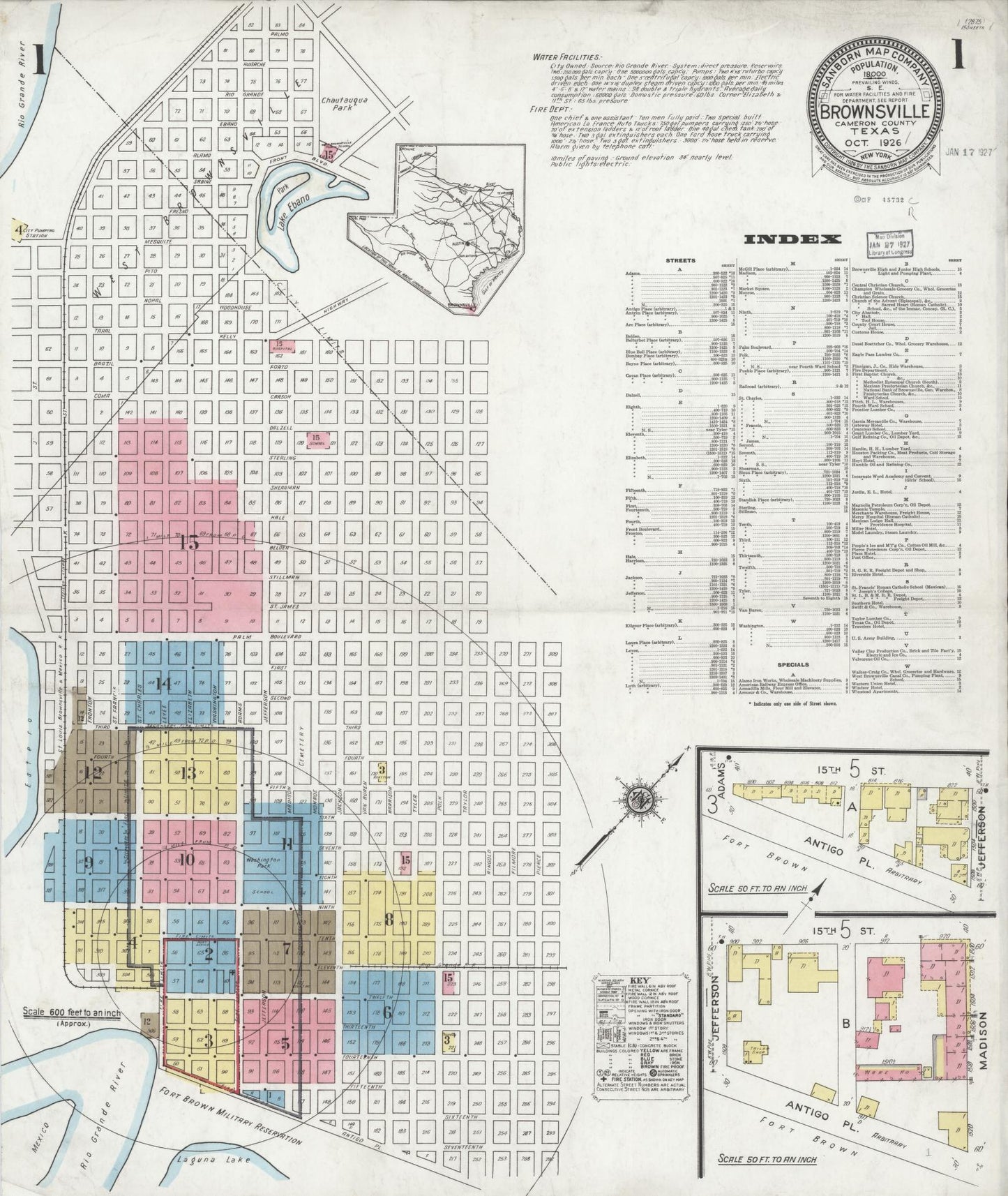 Sanborn Fire Insurance Map from Brownsville, Cameron County, Texas. (1926) – Historic Sanborn Fire Insurance Map Print