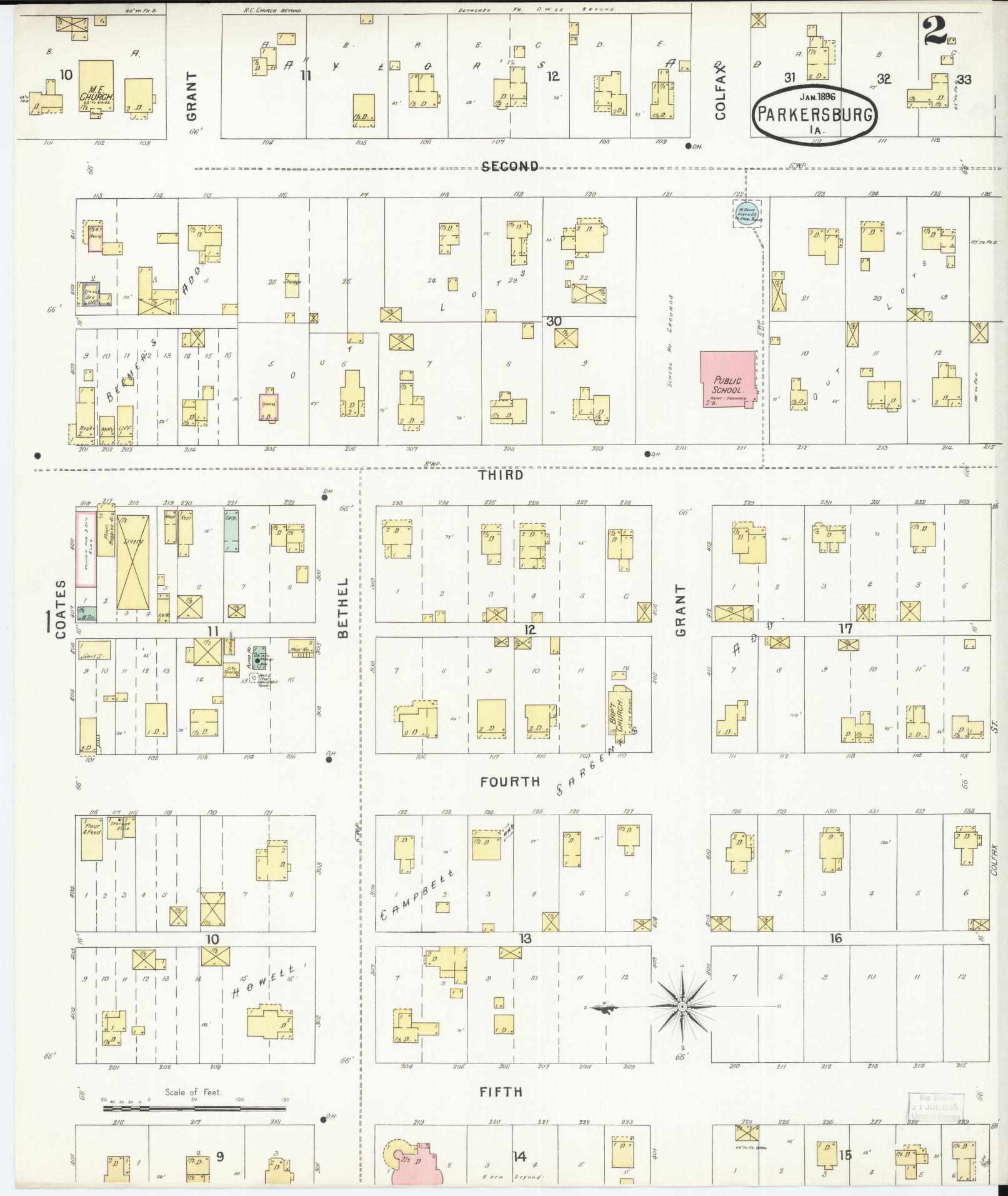 Sanborn Fire Insurance Map from Parkersburg, Butler County, Iowa (1896), Sheet #0002 - Historic Sanborn Fire Insurance Map Print, vintage old map wall art